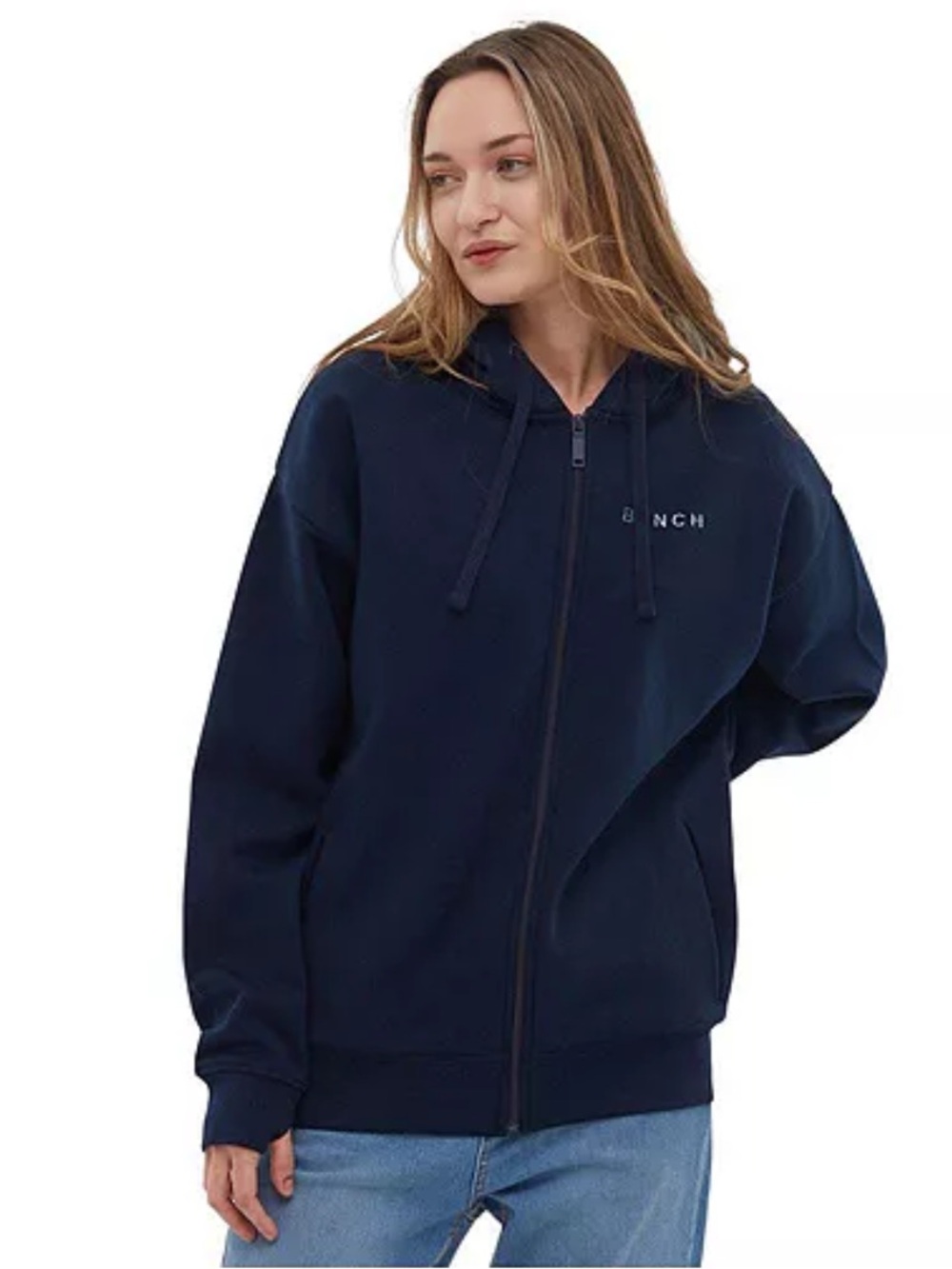 Bench Women's Navy Full-Zip Hoodie with Logo - Oversized - New! Without tags - L
